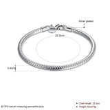 925 Sterling Silver 4mm Snake Chain Bracelet for Men Women