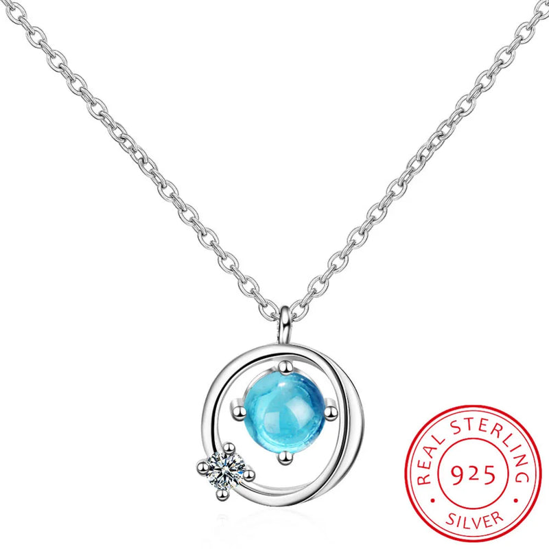 925 Silver Aurora Space Planet Pendant Necklace Stone Pendant