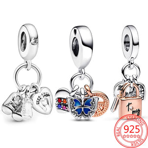 925 Sterling Silver Baby Bottle Shoe & Spot Striped Bead Charm