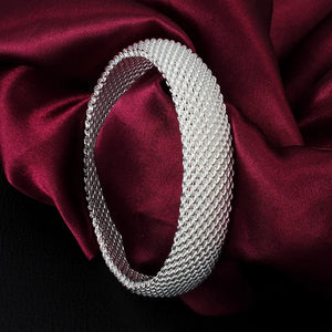 925 Silver Bangle Bracelet Women's Woven Mesh Jewelry