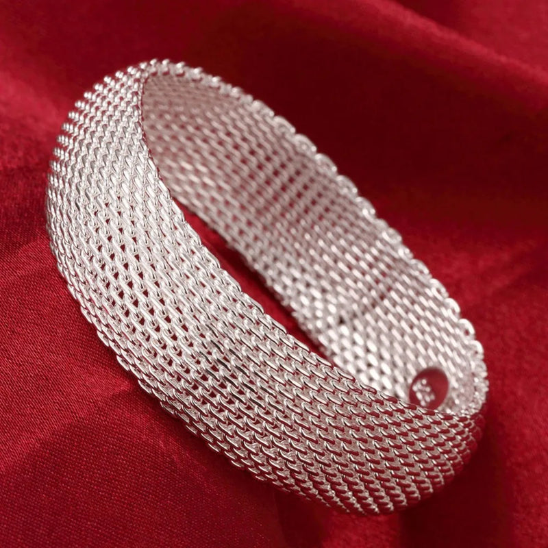 925 Silver Bangle Bracelet Women's Woven Mesh Jewelry