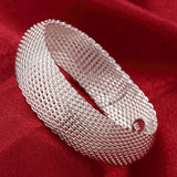 925 Silver Bangle Bracelet Women's Woven Mesh Jewelry