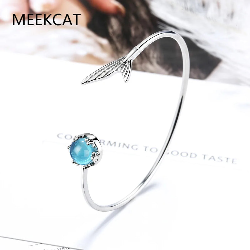 925 Silver Mermaid Bubble Mermaid's Tail Cuff Bracelet Fine Jewelry