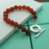 925 Silver Freshwater Pearl Agate Bracelet Christmas Gift