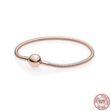 925 Silver Round Buckle Bracelet Snake Chain for Charm Beads DIY Jewelry
