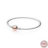 925 Silver Round Buckle Bracelet Snake Chain for Charm Beads DIY Jewelry