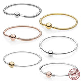 925 Silver Round Buckle Bracelet Snake Chain for Charm Beads DIY Jewelry
