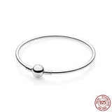 925 Silver Round Buckle Bracelet Snake Chain for Charm Beads DIY Jewelry
