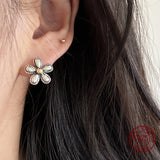 925 Silver Cherry Flower Earrings Lucky Clover Stud - Retro Oorbellen