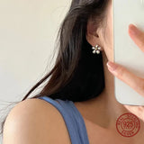 925 Silver Cherry Flower Earrings Lucky Clover Stud - Retro Oorbellen