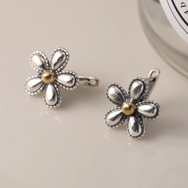 925 Silver Cherry Flower Earrings Lucky Clover Stud - Retro Oorbellen