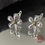 925 Silver Cherry Flower Earrings Lucky Clover Stud - Retro Oorbellen