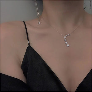 925 Silver Choker Stars Necklace Zircon Pendant Women Gift