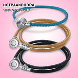 925 Silver Classic Leather Woven Shell Pando Bracelet for Women