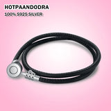 925 Silver Classic Leather Woven Shell Pando Bracelet for Women