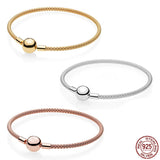 925 Silver Round Buckle Chain Bracelet for Charm Beaded DIY