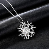 925 Silver Snowflake Necklace with Pearl Pendant for Women