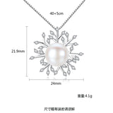 925 Silver Snowflake Necklace with Pearl Pendant for Women