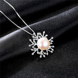 925 Silver Snowflake Necklace with Pearl Pendant for Women