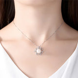925 Silver Snowflake Necklace with Pearl Pendant for Women