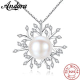 925 Silver Snowflake Necklace with Pearl Pendant for Women
