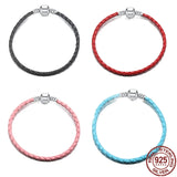 925 Silver Colorful Leather Rope Bracelet for DIY Women's Jewelry