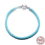 925 Silver Colorful Leather Rope Bracelet for DIY Women's Jewelry