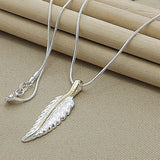 925 Silver Feather Necklace for Women Pendant Chain Jewelry