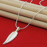 925 Silver Feather Necklace for Women Pendant Chain Jewelry