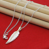 925 Silver Feather Necklace for Women Pendant Chain Jewelry