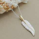925 Silver Feather Necklace for Women Pendant Chain Jewelry