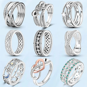 925 Silver Crown Twisted Eternity Crystal Ring for Women