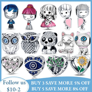 925 Silver Flowers Owl & Heart Beads for 3mm Bracelet Necklace Gift