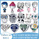 925 Silver Flowers Owl & Heart Beads for 3mm Bracelet Necklace Gift