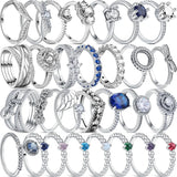 925 Silver Forever Love Heart Flower Bow Knot Pav? Lucky Rings