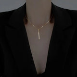 925 Silver Geometric Stick Pendant Necklace with Zircon Clavicle Chain