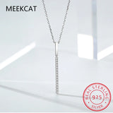 925 Silver Geometric Stick Pendant Necklace with Zircon Clavicle Chain