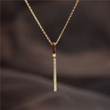 925 Silver Geometric Stick Pendant Necklace with Zircon Clavicle Chain