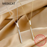 925 Silver Geometric Stick Pendant Necklace with Zircon Clavicle Chain