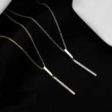 925 Silver Geometric Stick Pendant Necklace with Zircon Clavicle Chain