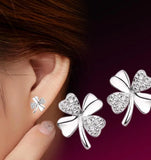 925 Sterling Silver Heart Earring Lucky Clover Stud Earring For Women