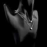 925 Silver Heart Zircon Pendant Double Layer Necklace