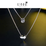 925 Silver Heart Zircon Pendant Double Layer Necklace