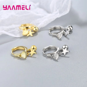 925 Silver Hoop Earrings Sea Shells Starfish Pendant Brincos Jewelry