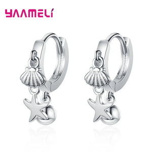 925 Silver Hoop Earrings Sea Shells Starfish Pendant Brincos Jewelry