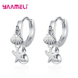 925 Silver Hoop Earrings Sea Shells Starfish Pendant Brincos Jewelry