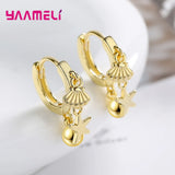 925 Silver Hoop Earrings Sea Shells Starfish Pendant Brincos Jewelry