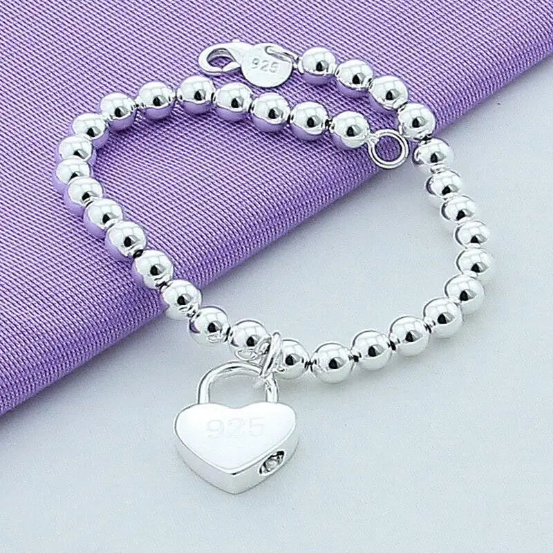 925 Sterling Silver Heart Lock Bracelet for Women