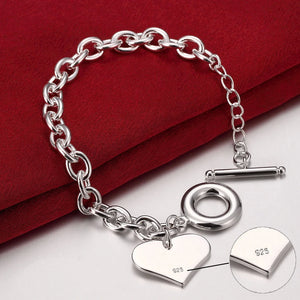 925 Sterling Silver Lucky Bracelet Love Heart Bangle
