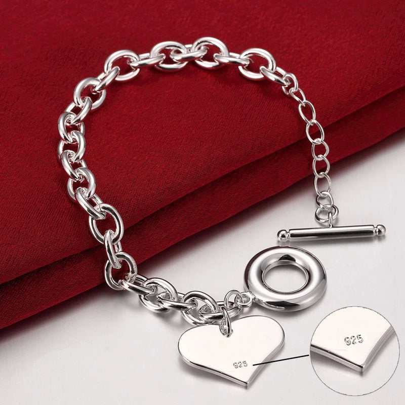 925 Sterling Silver Lucky Bracelet Love Heart Bangle